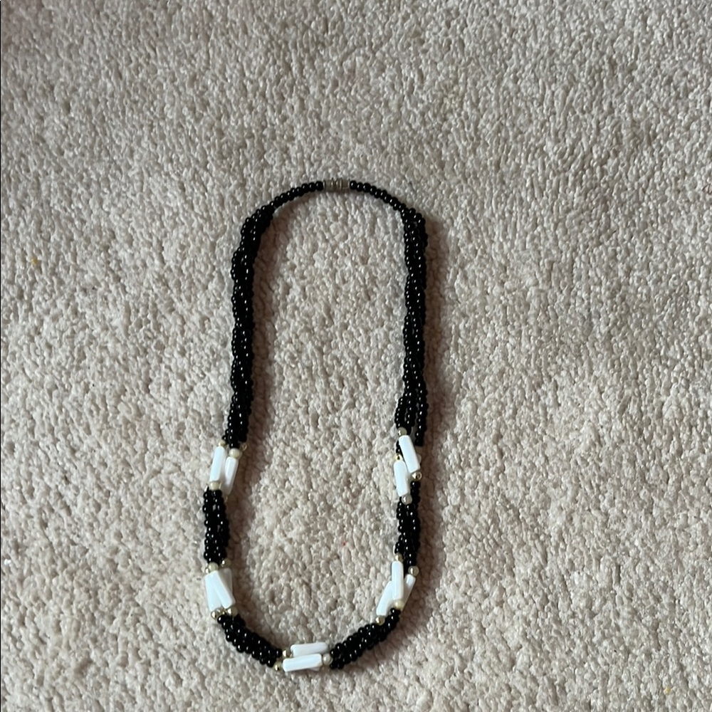 Elegant Black and White Beaded Necklace